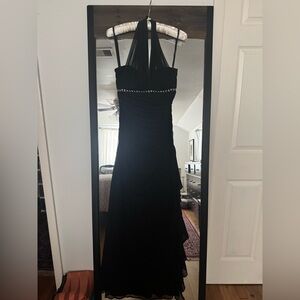 Vintage Y2K Cache Black Halter Maxi Dress, XS Petite